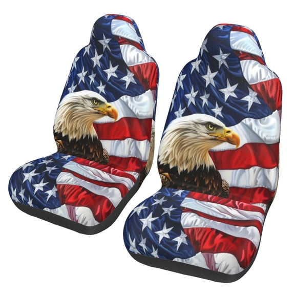 KAKALAD American Flag Eagle 06 Car Accessories Seat Covers Set Vehicle Seat Covers Universal Front Seats Protector 2 Pcs