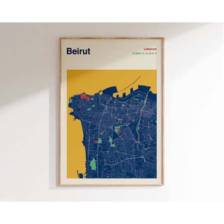 POSTER Beirut Map Print, Beirut Map Poster, Colour Beirut Map Wall Art, Map Of Beirut, Colourful Map Print, Map Locations-UNFRAMED