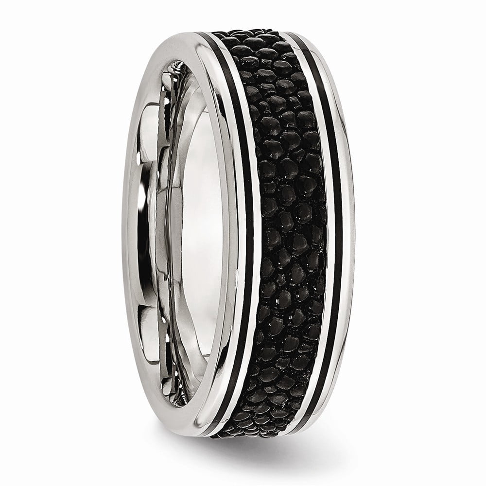 Stainless Steel Polished Grooved Stingray Textured 8mm Ring - Size 10.5
