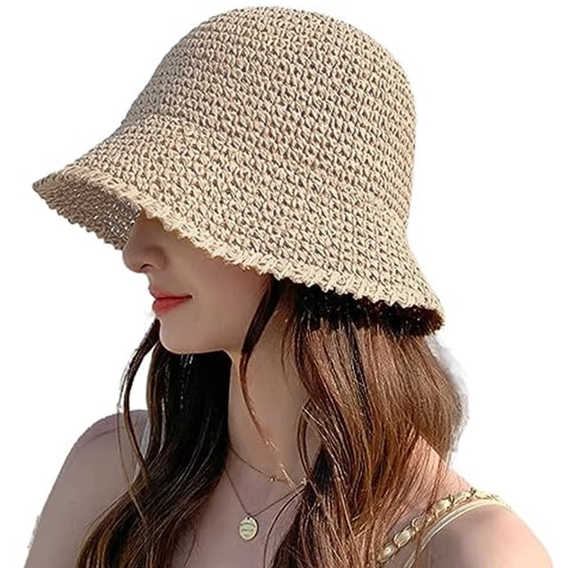 Sombrero de paja para mujer, sombrero de pescador tejido, sombrero de playa, gorra plegable, gorras de verano, sombrero de pescador para mujer