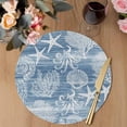thumbnail image 3 of Blue Coastal Round 13 Inch Placemats Set of 2, Nautical Coral Starfish Shell Octopus Sea HeatResistant Non Slip Place Mats for Dining Table, Wipeable Braided Kitchen Table Mats for Housewarming, 3 of 9