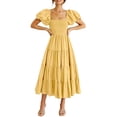 thumbnail image 1 of Vestido PRETTYGARDEN Amarillo Midi con Mangas Abullonadas y Escote Cuadrado, Talla S, 1 of 8
