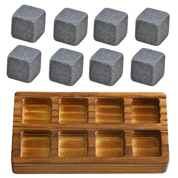 Waroomhouse Soapstone Whiskey Stones Whiskey Ice Cubes Whiskey Stones Gift Set with Wood Tray High-tech Polished Reusable Non-diluting Drink Stones Modern Whiskey