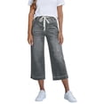 thumbnail image 2 of Capri Jeans for Women Elastic High Waist Relaxed Fit Wide Straight Leg Stretchy Denim Capris with Pockets Cropped Jeans, 2 of 6
