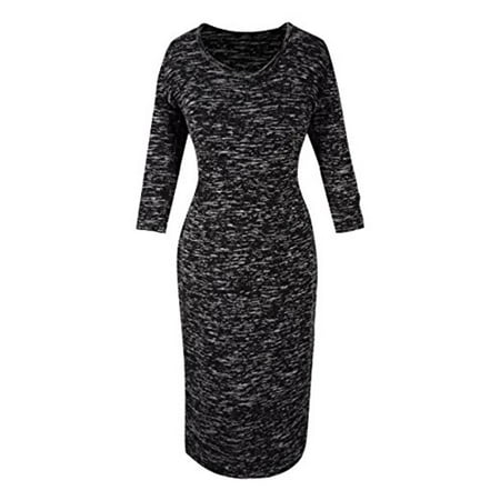 Peach Couture 3/4 Sleeves Chic Printed Work Business Party Sheath Slimming Dress Marled