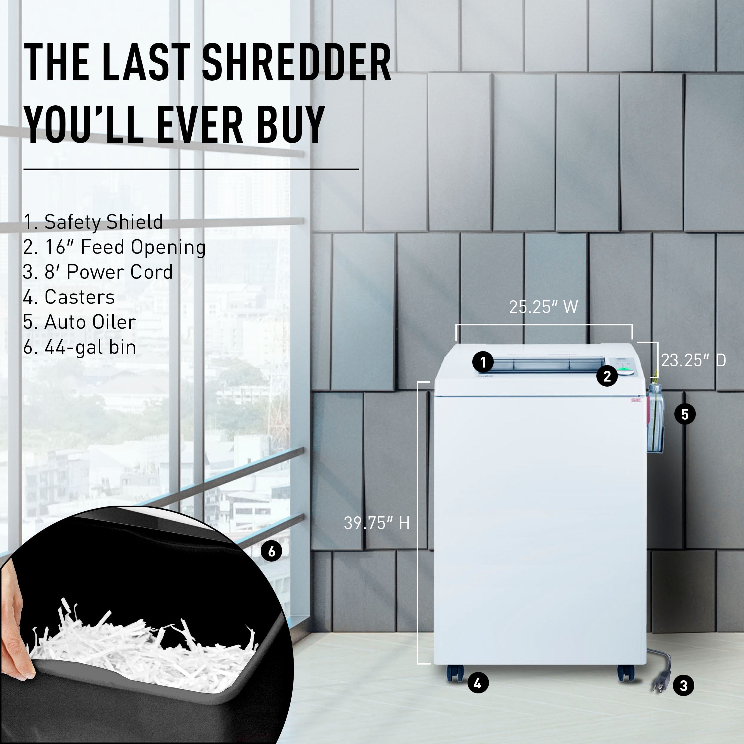 IDEAL 4005 Strip-Cut Commercial Office Paper Shredder with Automatic Oiler, Made in Germany, Continuous Operation, 50 to 52 Sheet Feed Capacity, 44-Gallon Bin, Versatile, P-2 Security