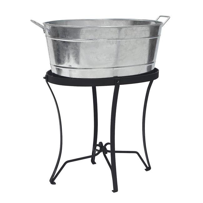 Achla C51S1 Classic Oval Galvanized Tub with Folding Stand, Galvanized Steel & Black Walmart
