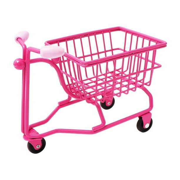 Mini carrito de compras, mini cesta de almacenamiento, modelo de carrito, lindo accesorio de fotografía. Rosa rojo