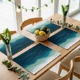 thumbnail image 5 of Placemats for Dinning Table Set of 12, Teal Ocean Coastal Sea Moire Waves Abstract Ombre Art Burlap Kitchen Place Mats Waterproof Cloth Table Mats, Indoor Outdoor Placemats Easy Clean Dinner Decor, 5 of 8