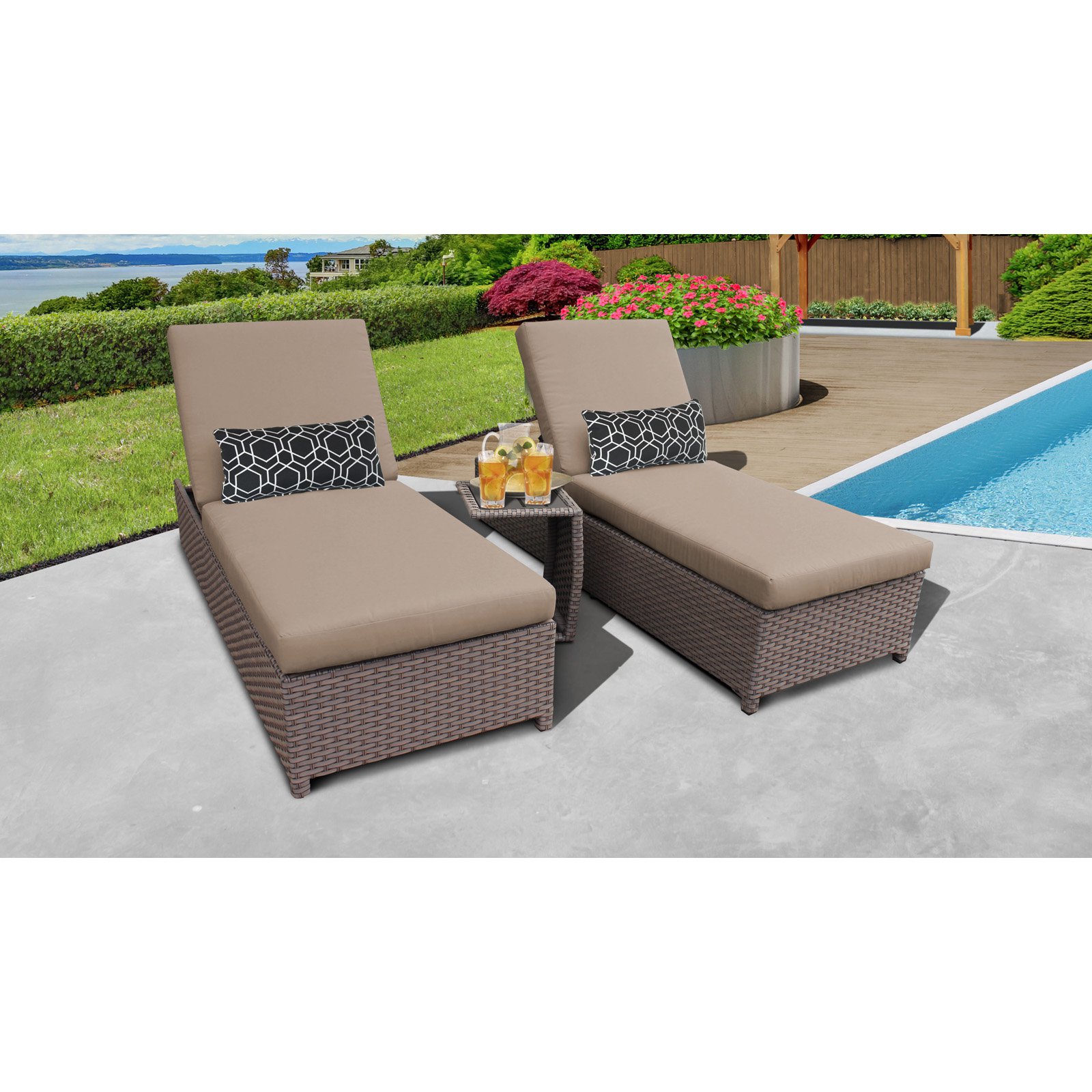 TK Classics Florence 3 Piece Wheeled Wicker Outdoor Chaise Lounge Set - image 3 of 11