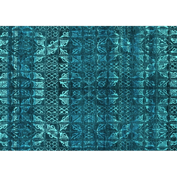 Ahgly Company Indoor Rectangle Abstract Turquoise Blue Modern Area Rugs, 5' x 7'