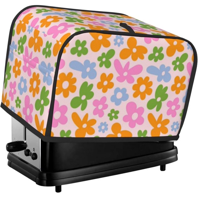 Toaster Cover 2 Slice Vintage Groovy Flowers Dustproof Bread Maker Cover Fingerprint Bakeware Protection Wide Slot Toaster Bag Reusable Kitchen Small Appliance Cover TC05