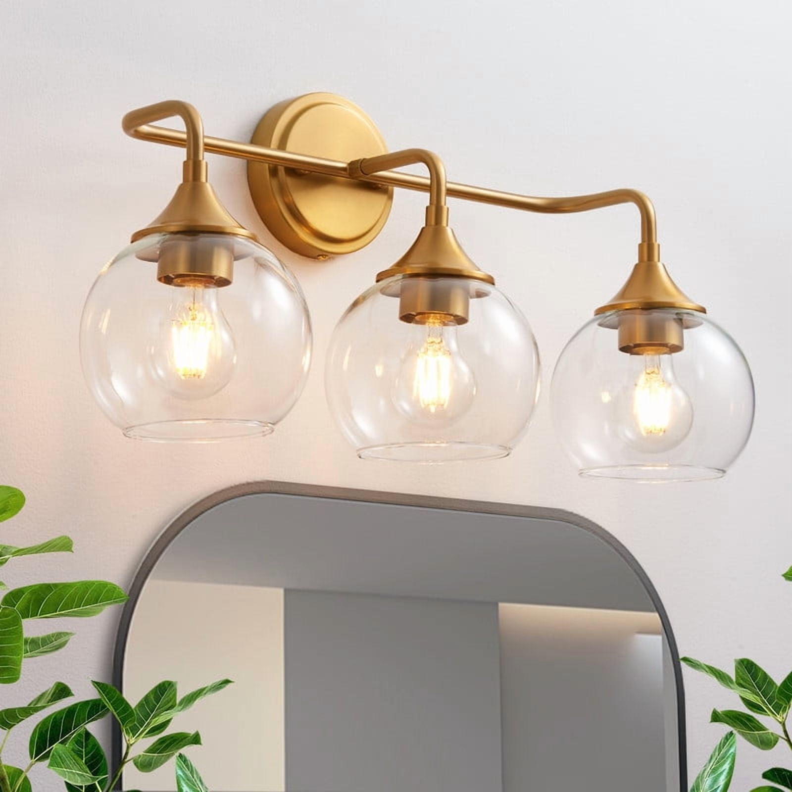 5-Light Gold Vanity Bathroom Fixture – Modern Clear Glass Shade Wall Light For Mirror, Living Room, Bedroom