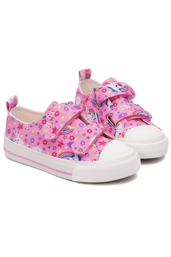 Toddler Kids Canvas Shoes Sneakers for little Girls Straps Low Top Slip On Unicorn Pink Adjustable Hook Loop with Non-Slip Rubber Sole Lightweight Breathable Size 10
