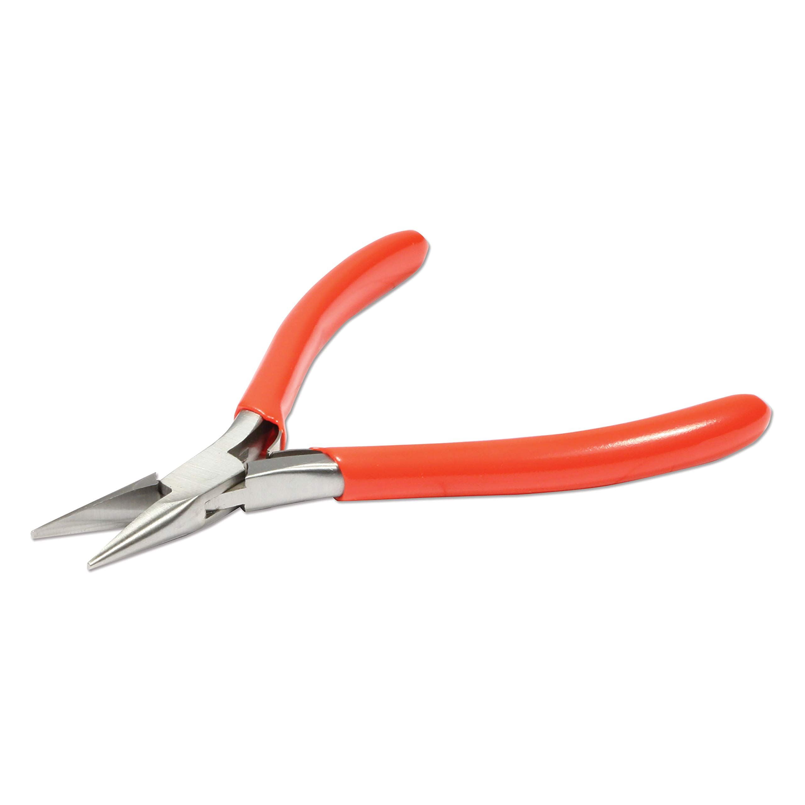 The Beadsmith Platinum Series German Chain Nose Pliers, 4.75 inches (120mm) with Polished Steel Head, red PVC Comfort Grip Handle with Double-Leaf Spring, Tool for Jewelry Making
