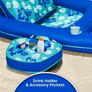 Aqua Leisure Campania Convertible 2 in 1 Pool Float Lounge/Caddy, Teal Hibiscus