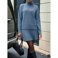 thumbnail image 5 of Womens Sweater Skirt Sets 2 Piece Outfits Ribbed Knit Mock Neck Sweater Pullovers A Line Mini Skirt Set Blue M, 5 of 8