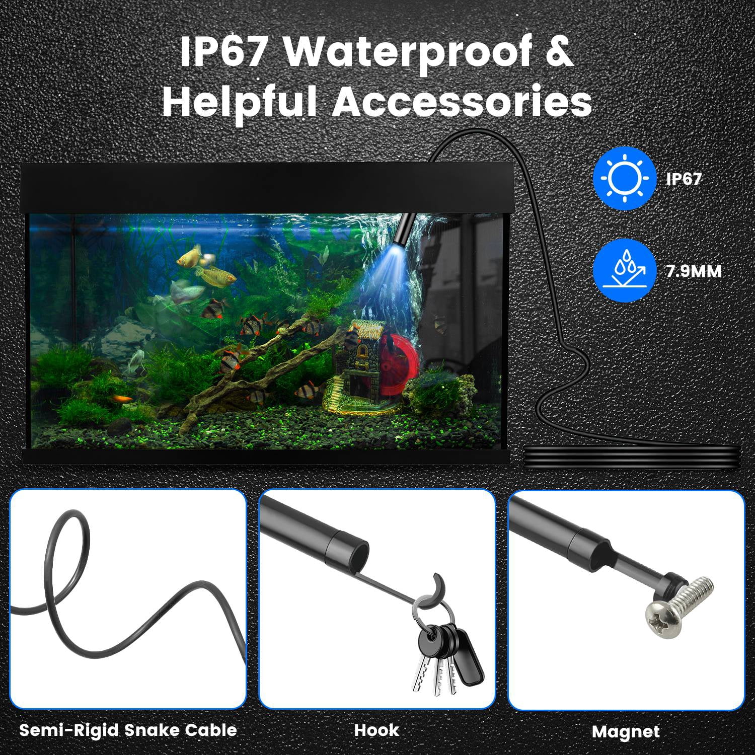 (*YYL-Design*)--Endoscope Camera 1920P HD IP67 Waterproof Inspection Borescope Tool With Light And 8 & 1 Dual Lens 16.4ft Semi Rigid Snake Cable Stepless Brightness APP Control For IOS And Android.;[