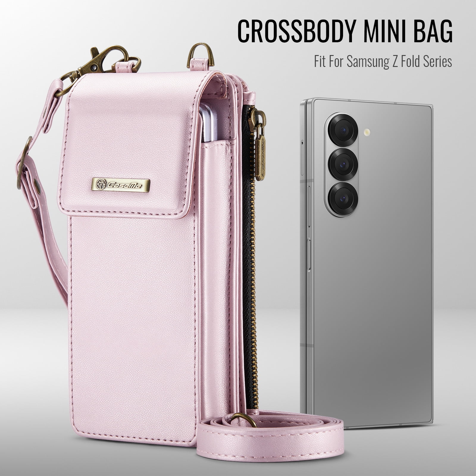 Crossbody Phone Bag Purse Wallet Case for iPhone/Galaxy/Pixel Series Cell Phones (Less Than or Equal to 7.6"), with Shoulder/Wrist Strap Lanyard, RFID Blocking Credit Card Slots, PU Leather Bag, Pink