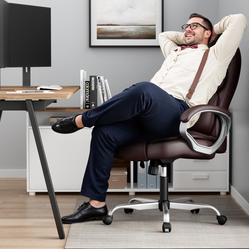 Homall High Back Office Chair, Executive Leather Desk Chair with Padded Armrests Swivel Task Chair with Lumbar Support,Brown
