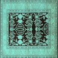 thumbnail image 1 of Ahgly Company Machine Washable Indoor Square Oriental Turquoise Blue Industrial Area Rugs, 7' Square, 1 of 4