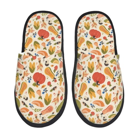 

Noikeo Fall Pumpkin Pattern Cozy Slippers Indoor for Women and Mens Fuzzy House Shoes Soft Plush Warm Slip-on Slippers-Large