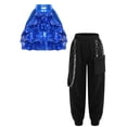 thumbnail image 2 of TiaoBug Kids Hip Hop Jazz Dance Outfits for Girls 2-Piece Sleeveless Sequin Crop Tops with Pants Set Royal Blue 10, 2 of 6