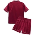 thumbnail image 2 of YONGHS Women Men Satin Pajamas Set Short Sleeve Nightshirt Top with Shorts Sleepwear Loungewear Burgundy M, 2 of 7