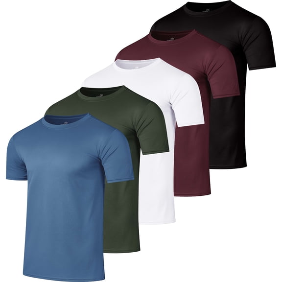 5 Pack Men's Mesh Short Sleeve T Shirts Athletic Workout Running Gym Tees