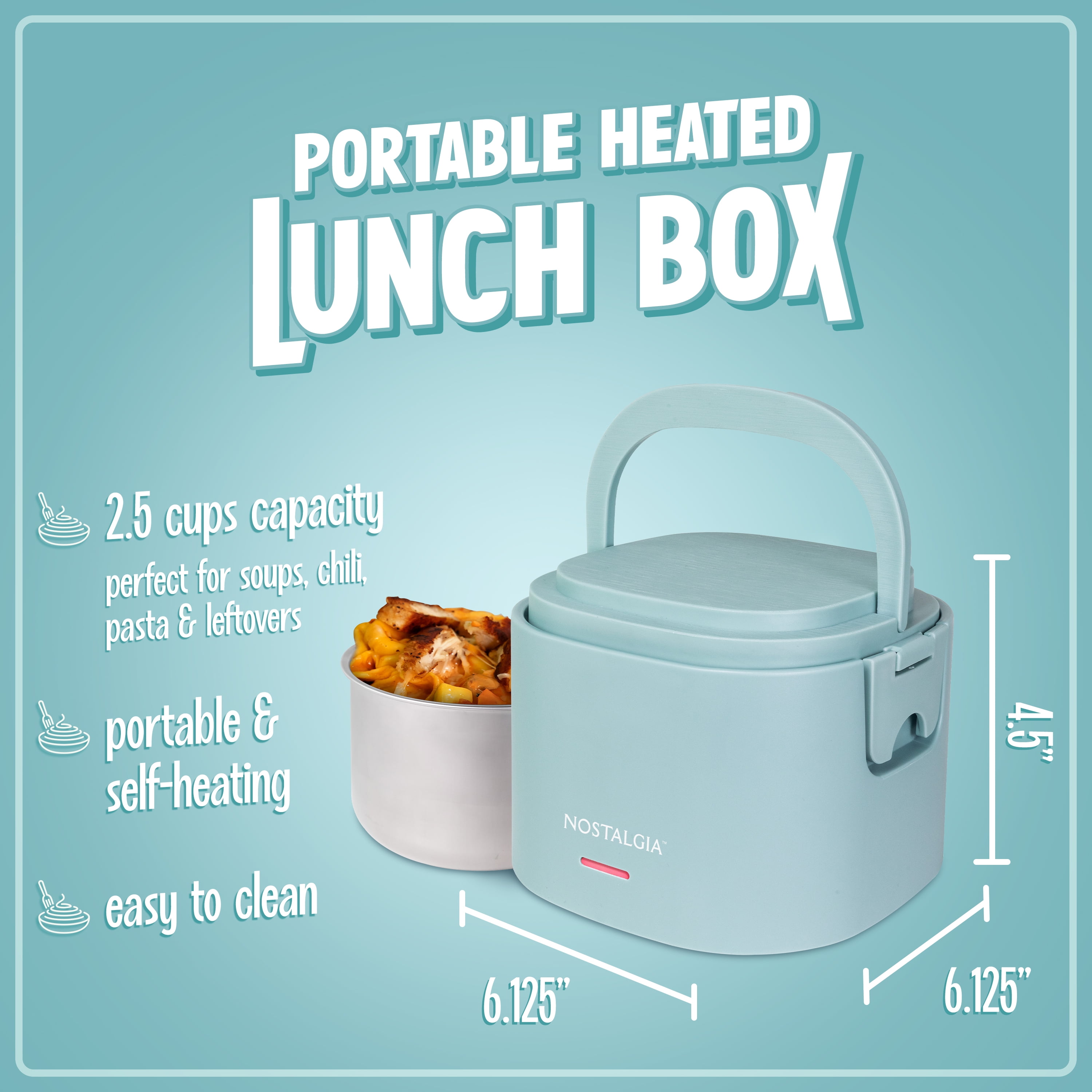 Nostalgia 20 oz Portable Heated Lunch Box with Stainless Steel Lunch Container, Chambray