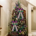 thumbnail image 5 of Mardi Gras Tree Topper Bow Decorations,12”x20” Large Glitter Wreath Bow Decor for Tree Holiday Party Wall Home Front Door Float Golf Cart Gold Green Purple, 5 of 6