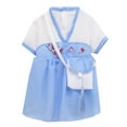 thumbnail image 2 of Flmtop Spring Summer Fashion Chinese Style Cotton Cat Dog Two-legged Dress Pet Clothes Blue, 2 of 9