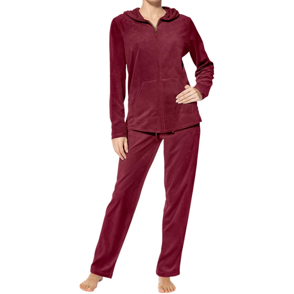 Hue HUE Women's Velour Lounge Set in Wine, Medium