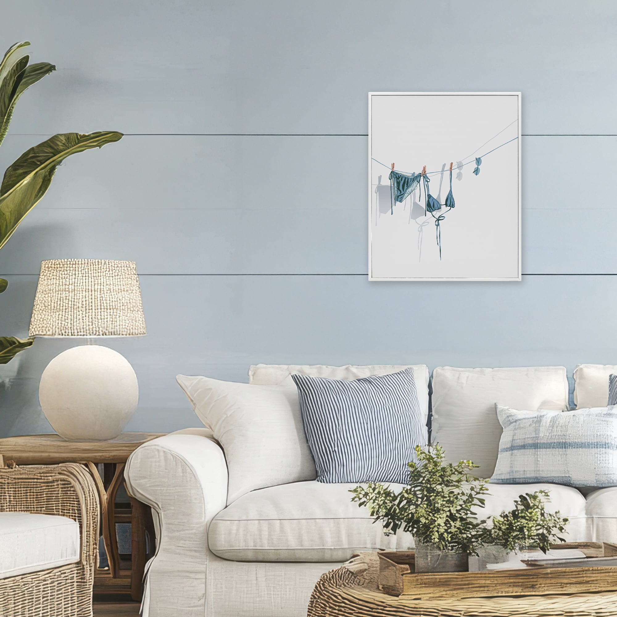 Stupell Industries Teal Bikini on Clothesline White Framed Giclee Art, design by Ziwei Li