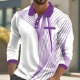 thumbnail image 3 of Stamzod Oversized Gym Shirts for Men Fashion Strip Printed Turndown Long Sleeve Shirts Casual Athletic Shirts for Men Purple XXL, 3 of 4