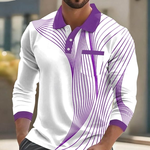 Royisotas Polo Shirts for Men Long Sleeve Big and Tall Shirt Trendy Button Golf Mens Tops