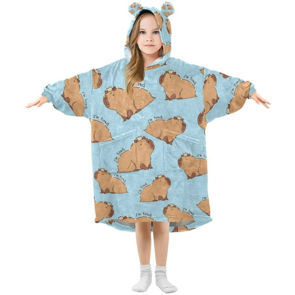 joogoo Wearable Blanket Hoodie for Capybara Animals Oversized Sherpa Hooded 3-14 YR M