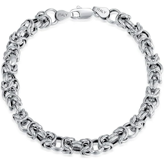 6MM Byzantine Chain Bracelet Solid 925 Sterling Silver Man Link Bracelet Made in Italy with Lobster Clasp for Men Women Size 7/8/9