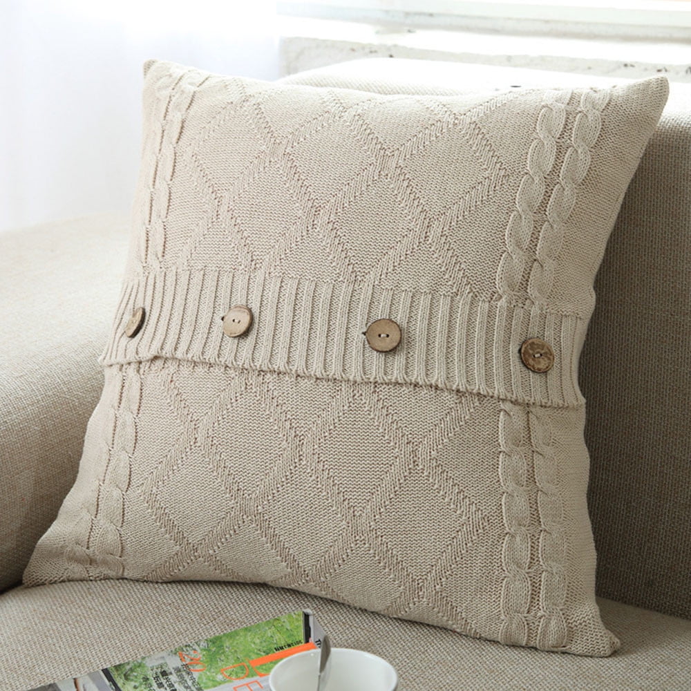 18" Knitting Cushion Buttons Sofa Bed Waist Throw Pillowcase Covers Home Decor 