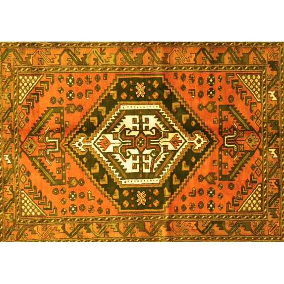 Ahgly Company Machine Washable Indoor Rectangle Persian Yellow Traditional Area Rugs, 5' x 8'