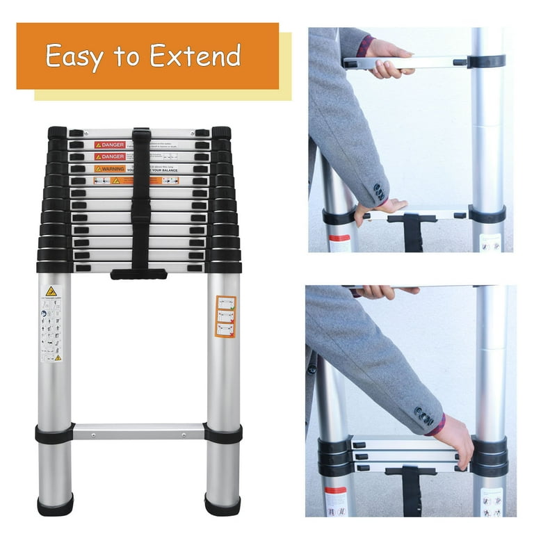 12.5ft Telescoping Ladder Heavy Duty Aluminum Extension Ladder
