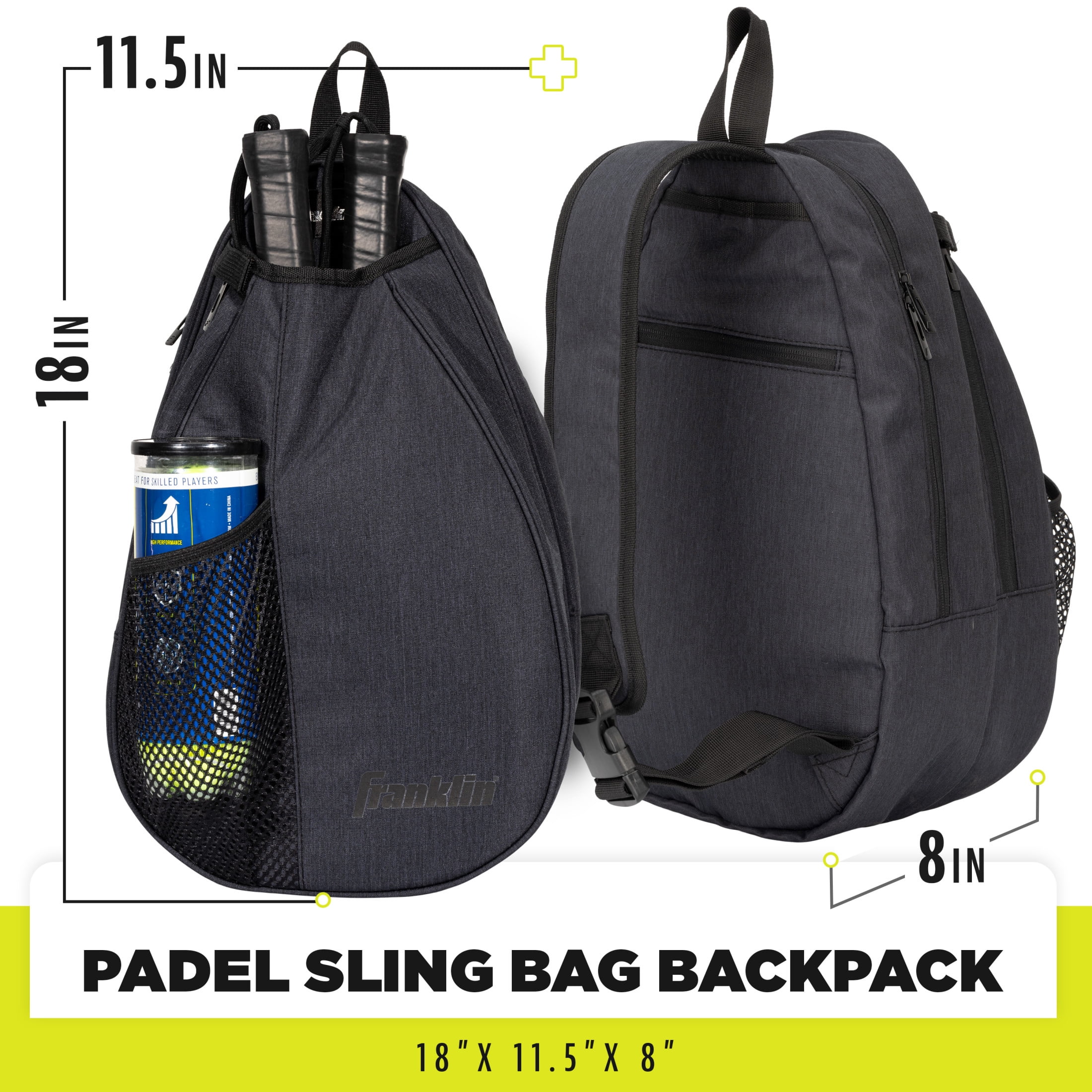 Franklin Sports Padel Sling Bag - Padel Equipment + Gear Backpack - Gray