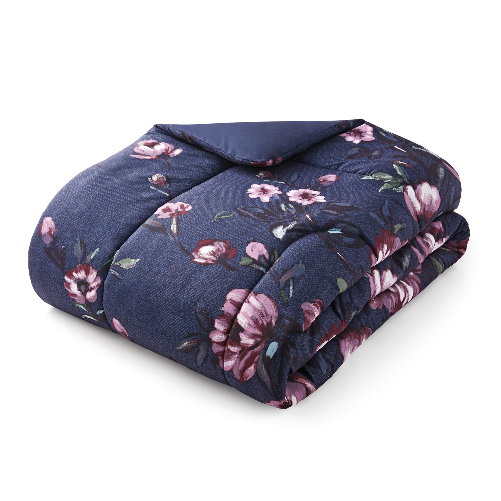 Mainstays 10 Piece Navy Floral Bed in a Bag Comforter Set with Sheets, King