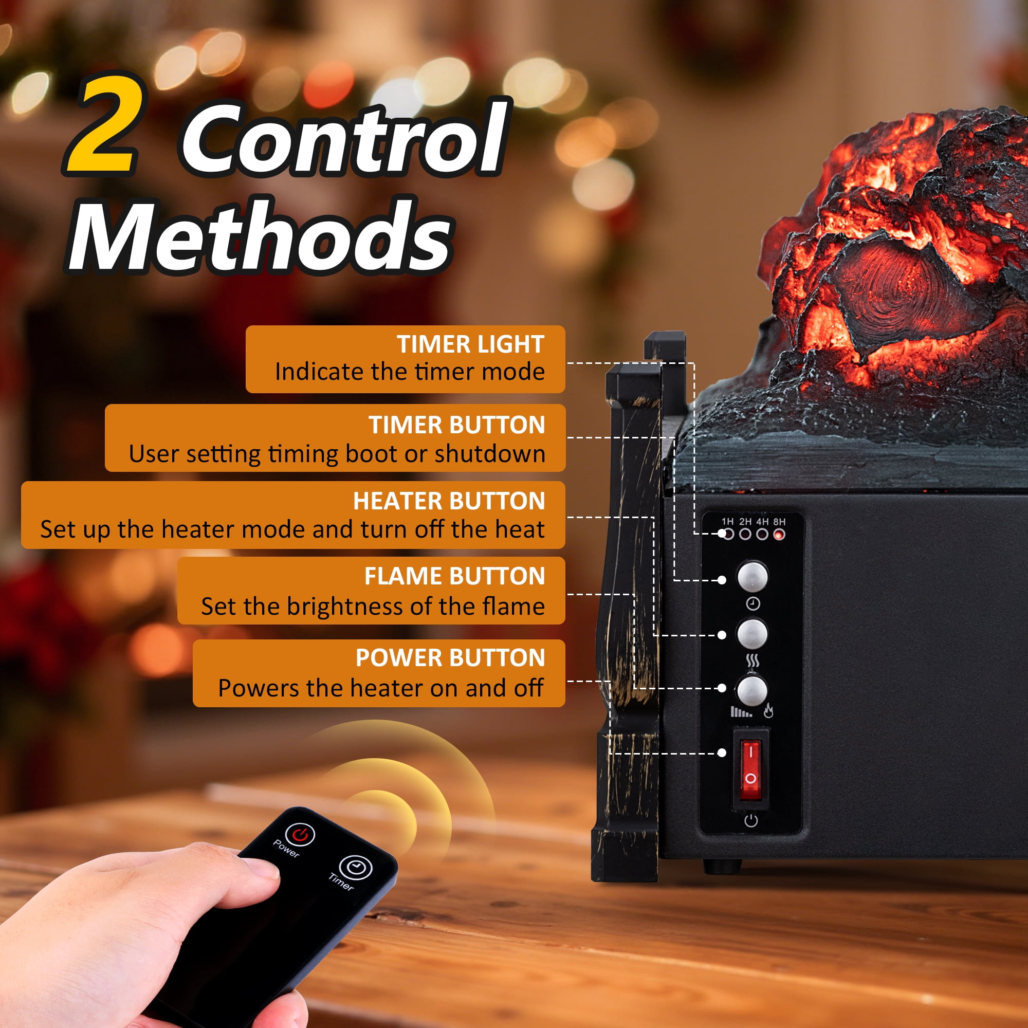 Airo Comfort 21-Inch Electric Fireplace Log Heater – Realistic Flame Fireplace Insert with Remote Control