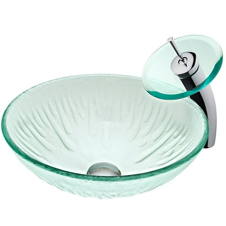 Vigo VGT034 Icicles Glass Vessel Sink and Waterfall Faucet Set