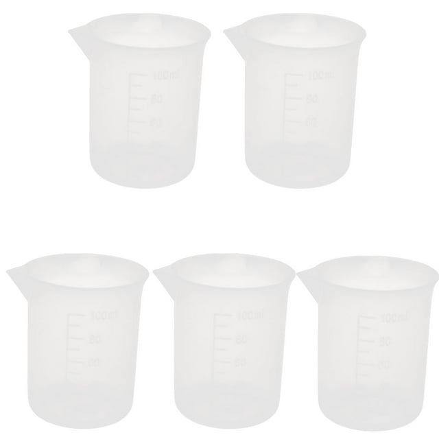Unique Bargains 5pcs 100ml Laboratory Plastic Liquid Container Measuring Cup Beaker Clear
