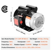 KFFKFF Electric Motor with 1.5HP, Rotating at 1725 rpm, Operates on AC 115V/230V, Encased in a 56C Frame. This Single Phase Motor with a 5/8 Keyed Shaft, Offers CW/CCW Rotation