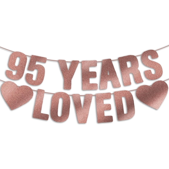 Pre-Strung 95th Birthday Banner - Rose Gold Glitter, Happy 95th Birthday Party Decorations for Women, Funny Ninety-five Anniversary Decor Bday Sign Gifts