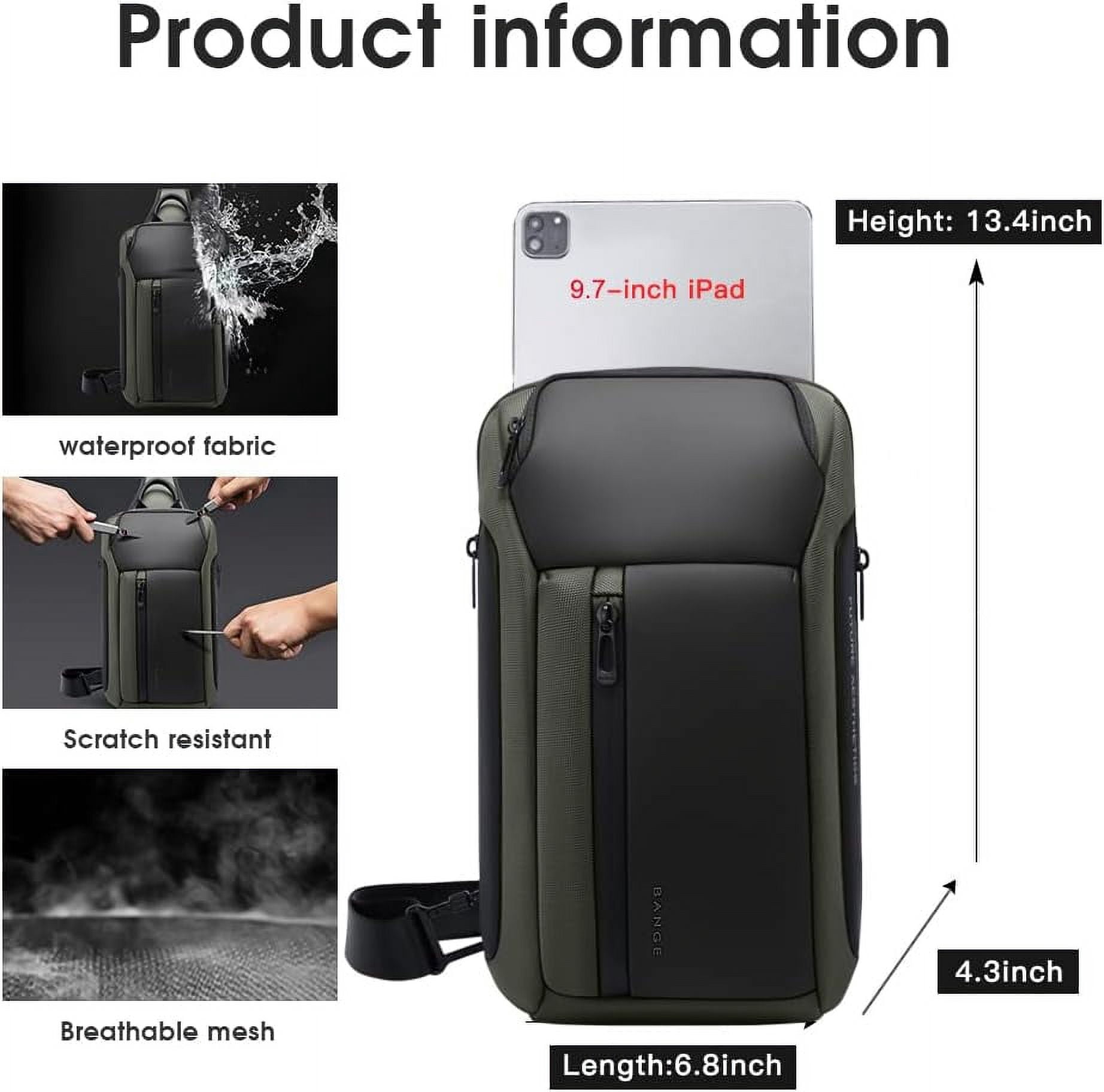 BANGE Waterproof Men's Sling Bag, Large Capacity Crossbody Backpack Durable
