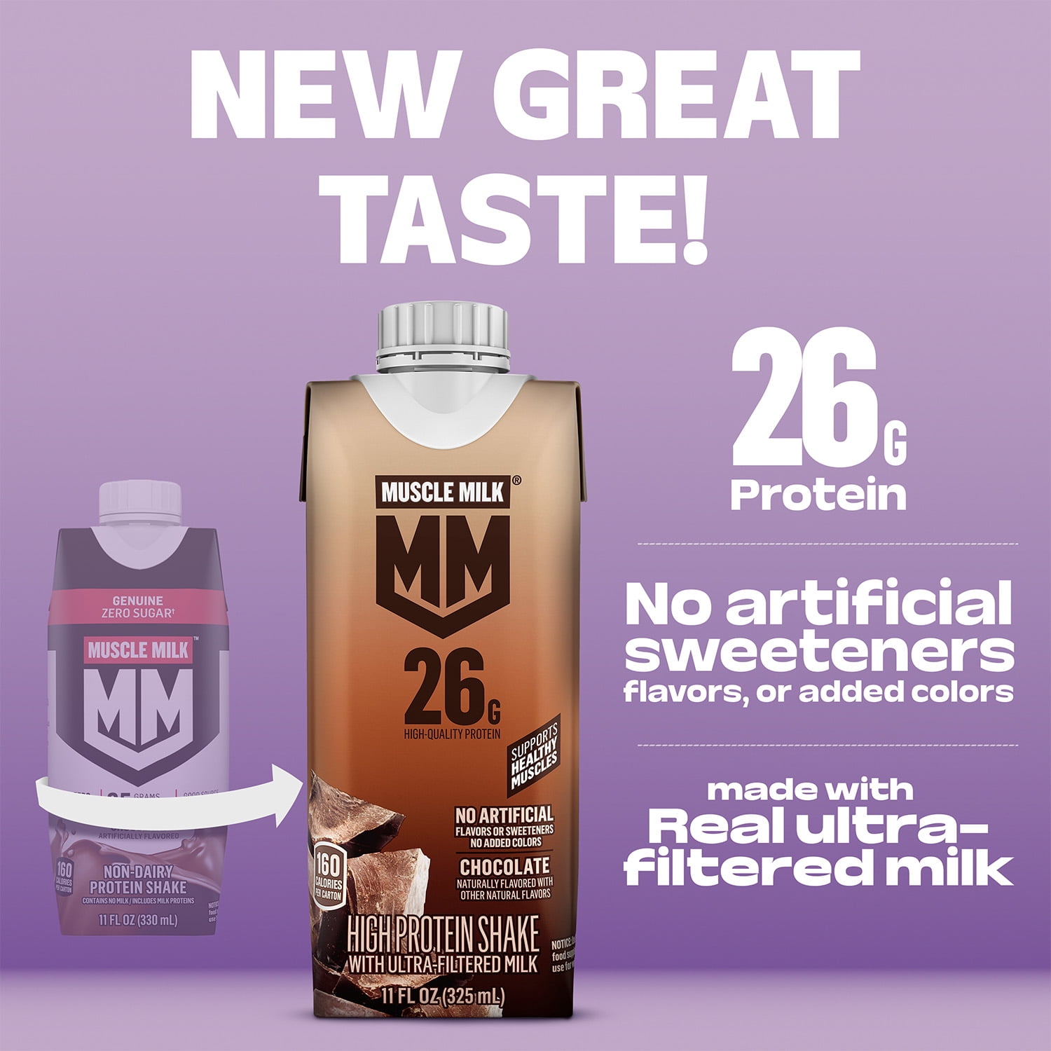 Muscle Milk 26g High Protein Shake, Chocolate, Ultra- Filtered Milk  11 fl oz, 12 pack